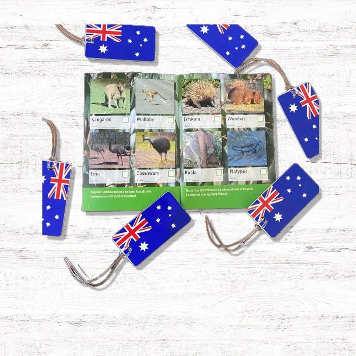 Spotto Books Australia open to native animal spotting pages with kangaroo, koala and wombat — Adventure Awaits