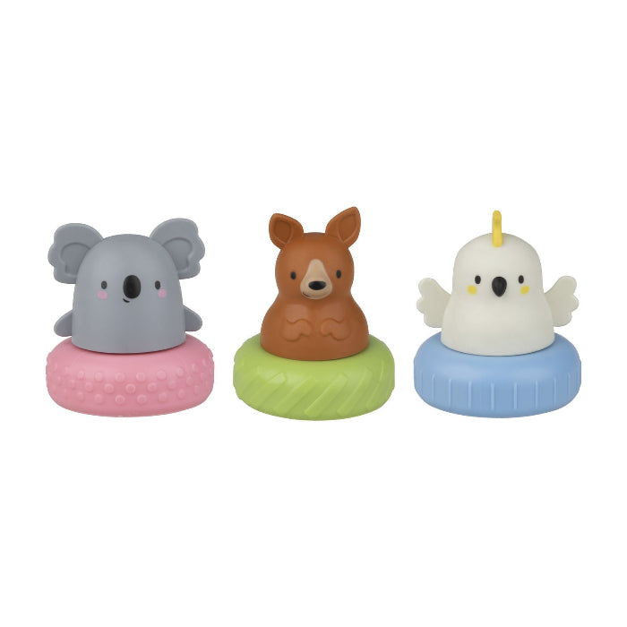 Tiger Tribe Mix & Match Bath Mates with koala, kangaroo and cockatoo toys on colourful floating bases — Adventure Awaits